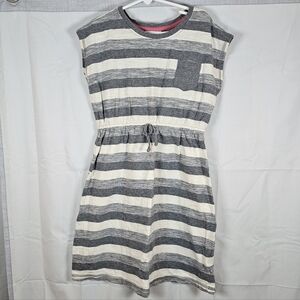 Hanna Andersson Striped Short Sleeve Dress Gray White Size 140 US 10 100% Cotton